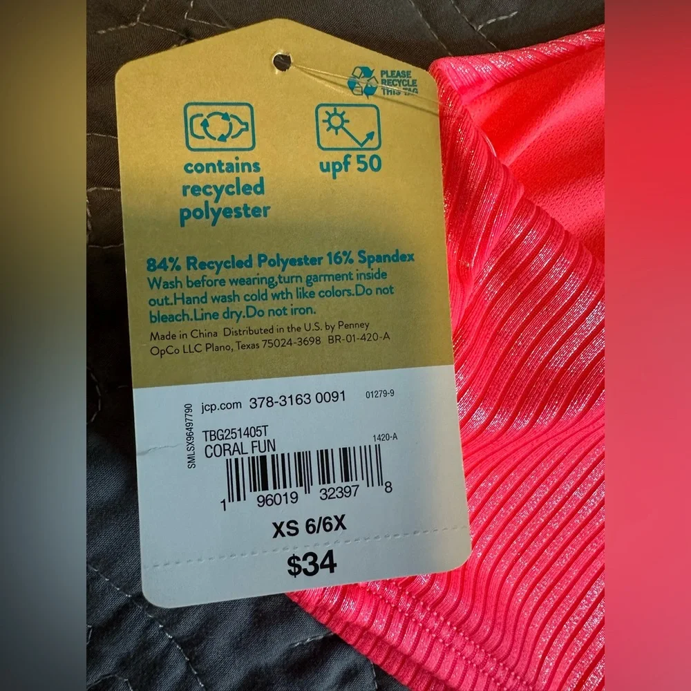 Thereabouts Girls Coral Fun 2 Piece Tankini Set NWT Size XS 6/6X